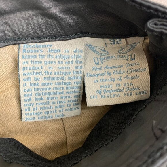 Robins Jean Men Pants 32x30 Black Studded Jeans Slim Fake Leather Motard Biker - Picture 9 of 16